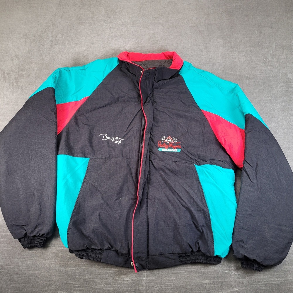 90s Vintage USA Racing Jacket Mens XL Black Heilig Meyers